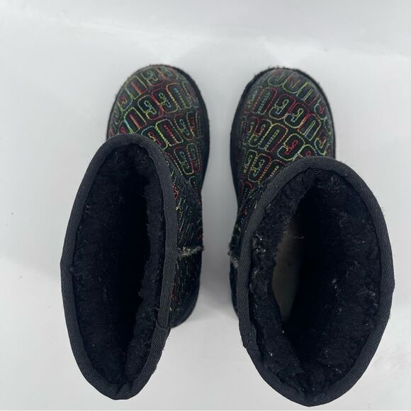 Ugg Girl’s Black Multicolor Classic II Graphic Stitch Boots Size 2 - Picture 7 of 13